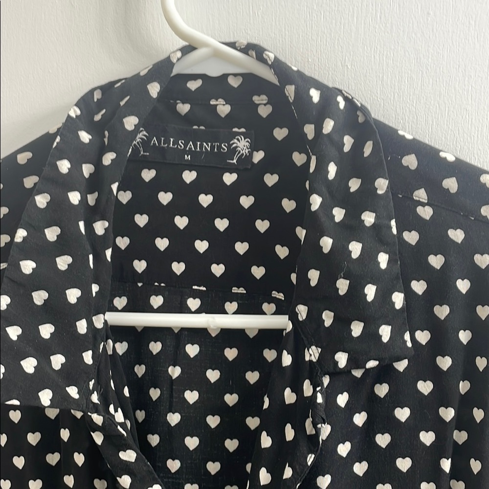 All Saints Black and White Fitted Long Sleeve Button Down Shirt - Picture 4 of 5
